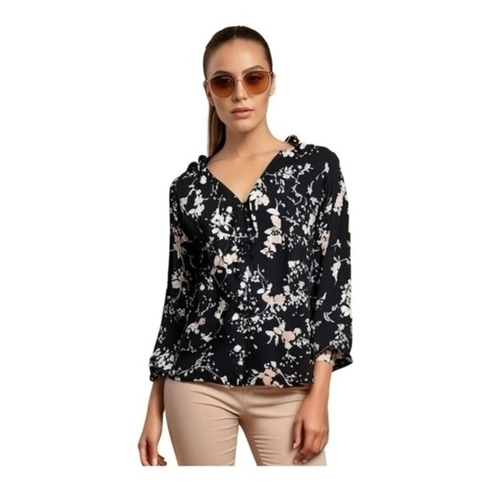 KARL LAGERFELD Floral Chiffon Blouse Long Sleeve Button Front Size M NWT - Picture 3 of 7